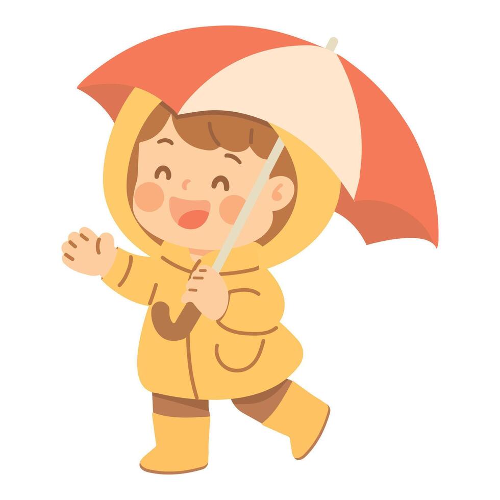 Child with Umbrella in Raincoat vector
