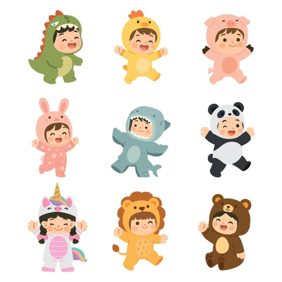 Group of Kids in Animal Costumes vector
