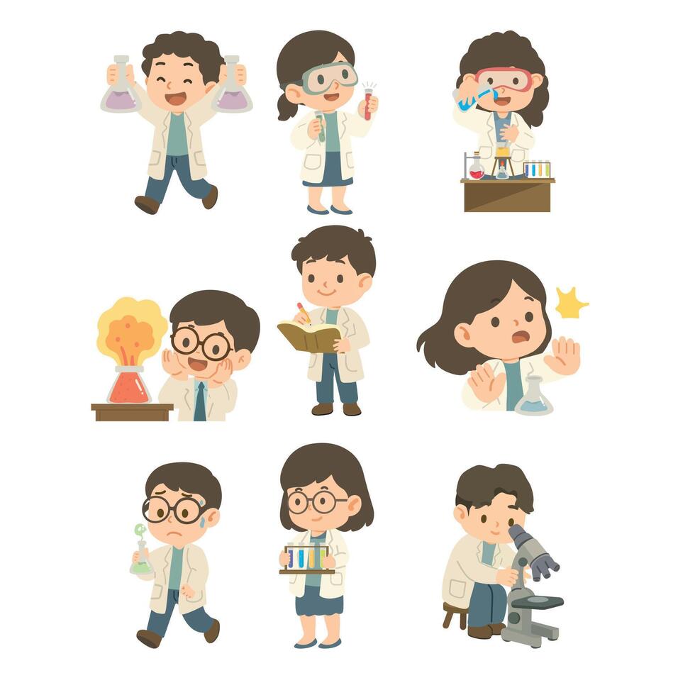 Scientists characters cartoon flat set vector