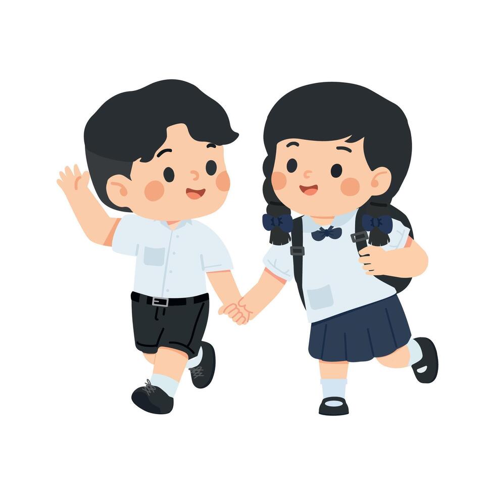 Young pupils walking hand in hand vector