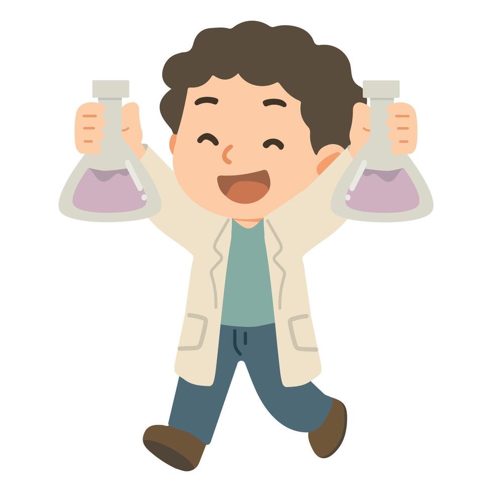 Cartoon Scientist Holding Flasks Illustration vector