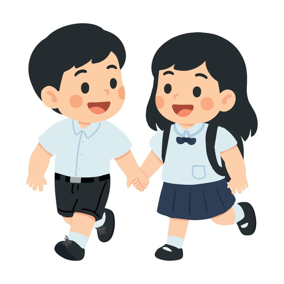 Illustration of School Children Walking Hand in Hand vector