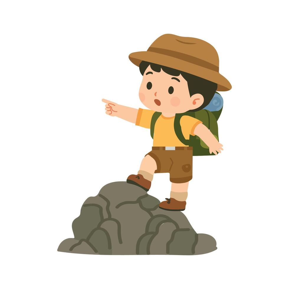 Boy Hiking on a Rock vector