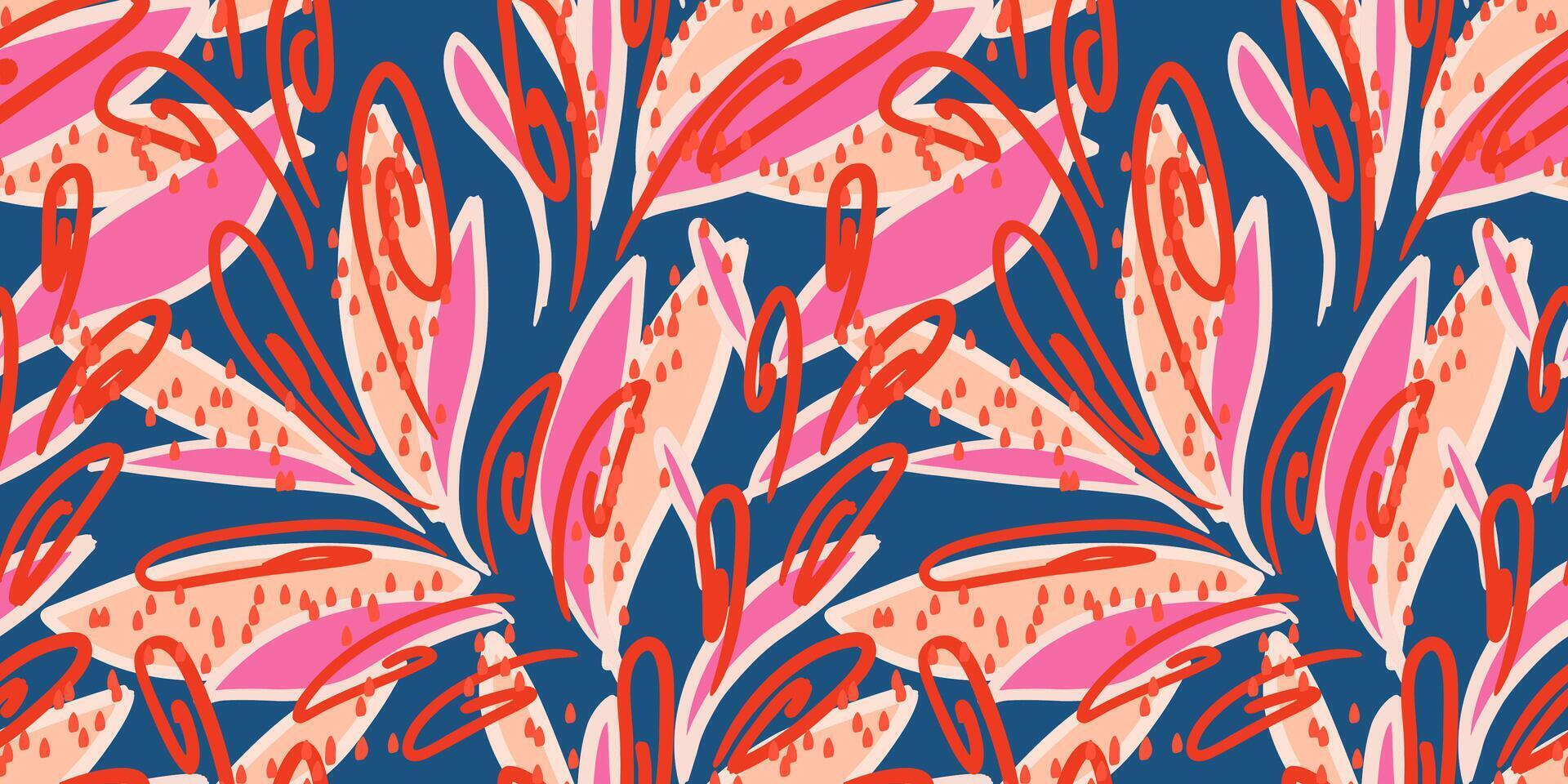 Vivid seamless pattern with abstract swirling shapes. hand drawn. Unique organic shapes, flowing lines, and dynamic composition print. Contemporary design for fabric, wrapping paper vector
