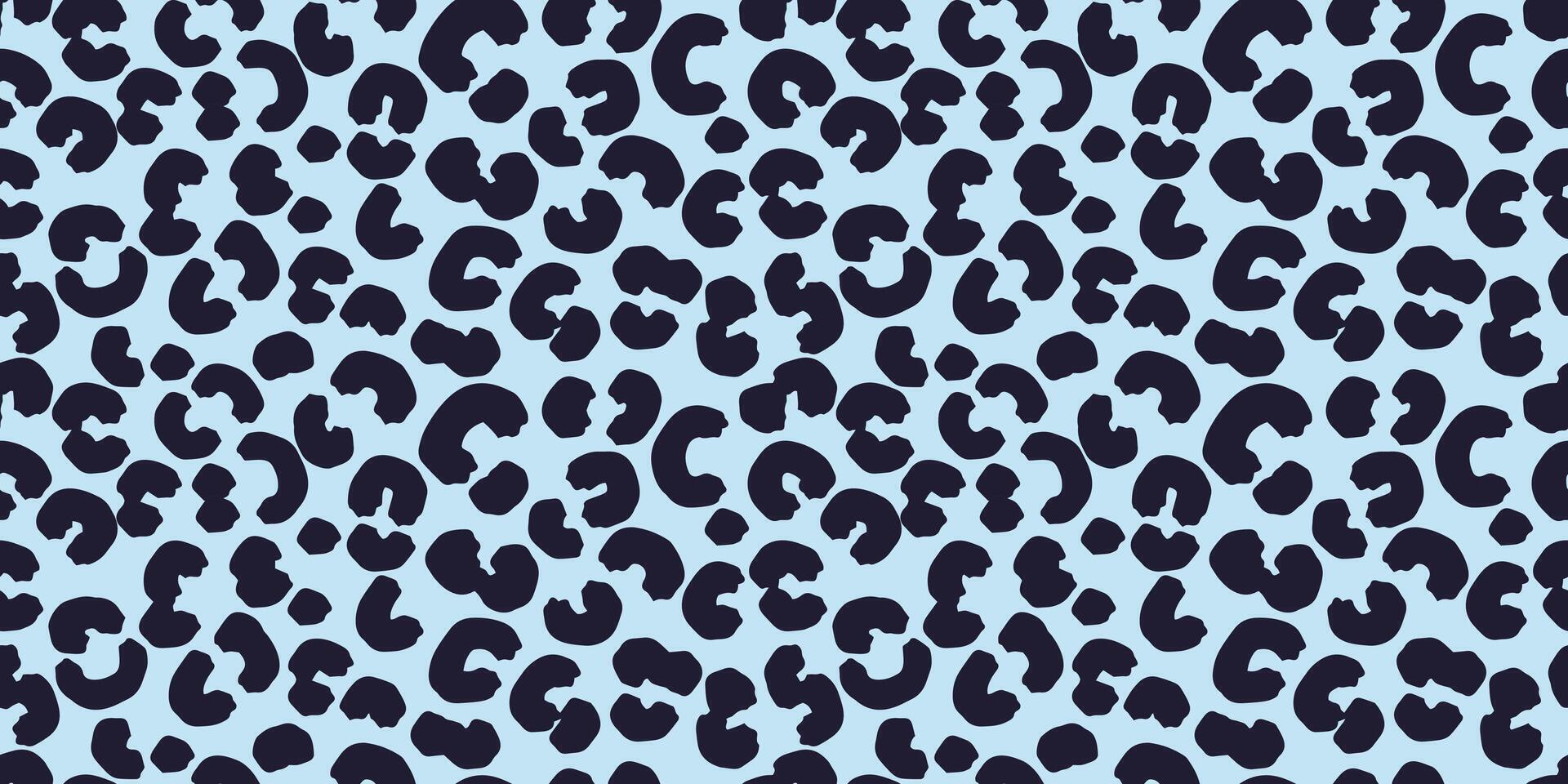 Plain seamless leopard print pattern with black spots, organic shapes on a light blue background. Bold, modern, trendy design for textiles, fashion, digital wallpapers, creative branding projects vector