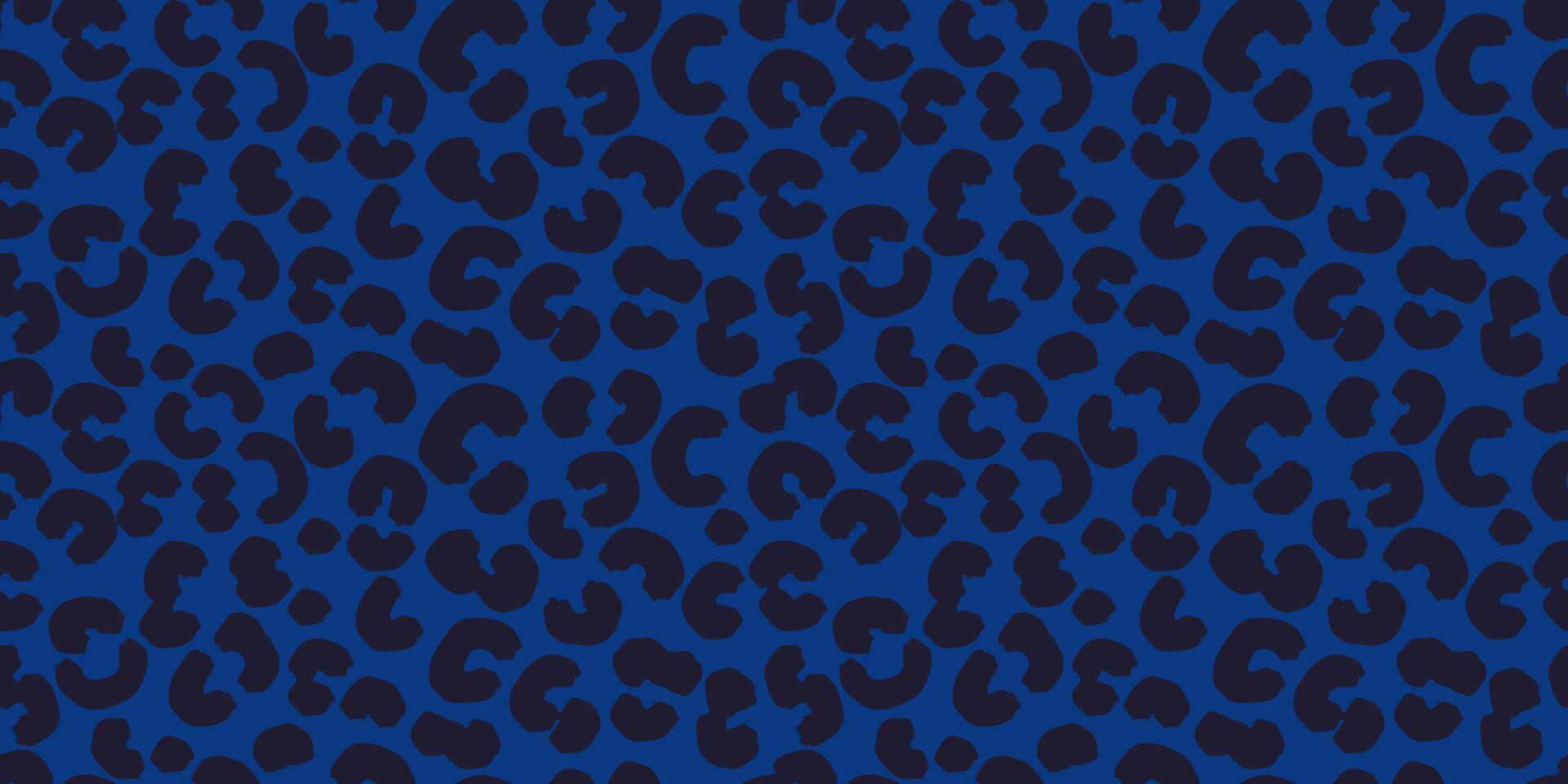 Plain seamless leopard print pattern with black spots, organic shapes on a navy blue background. Bold, modern, trendy design for textiles, fashion, digital wallpapers, creative branding projects. vector