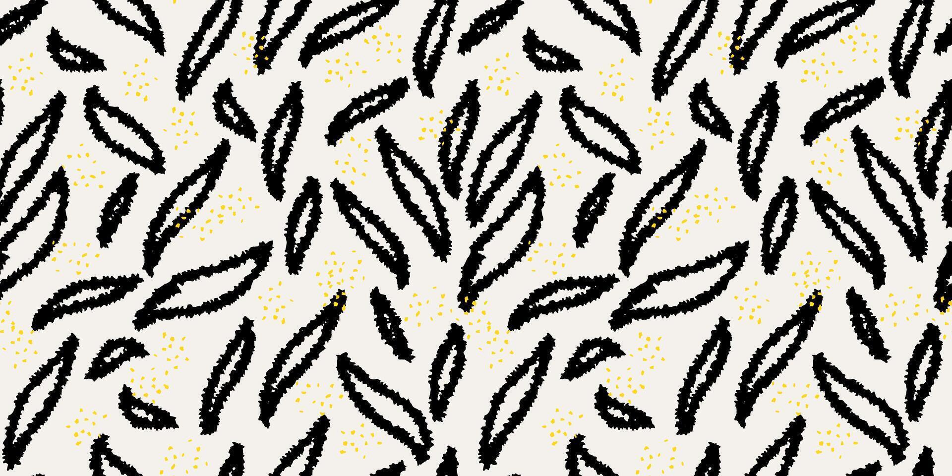 Seamless abstract pattern featuring black textured organic shapes on white background. Plain contemporary hand drawn print. Designs for textiles, stationery, packaging, and modern decor vector