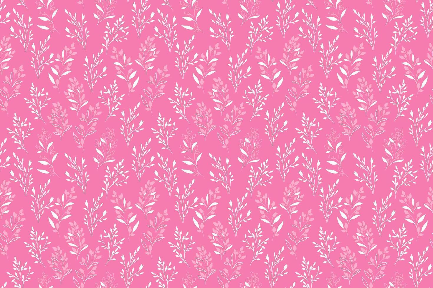 Seamless pattern featuring delicate leafy stems and floral elements on a pink background. Modern tiny botanical themed designs for wallpapers, packaging, stationery, invitations vector