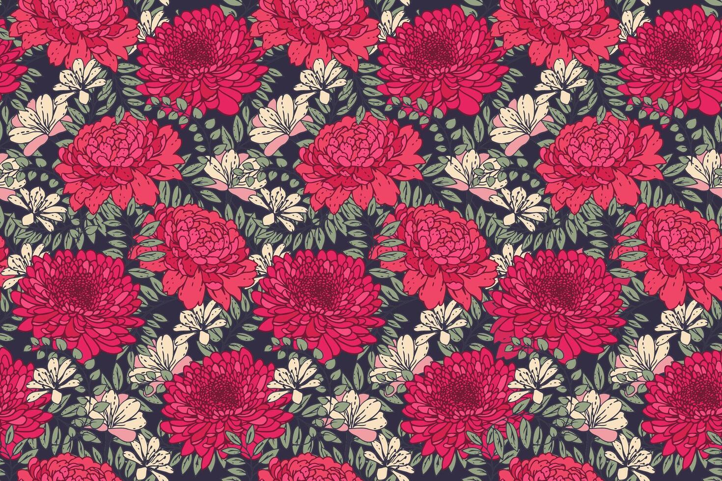 Colorful seamless floral pattern. Blooming mixed with herbs, leaves and meadow plants. Summer flowers background print. drawn illustration. Nature ornament for designs, fabric, textiles vector