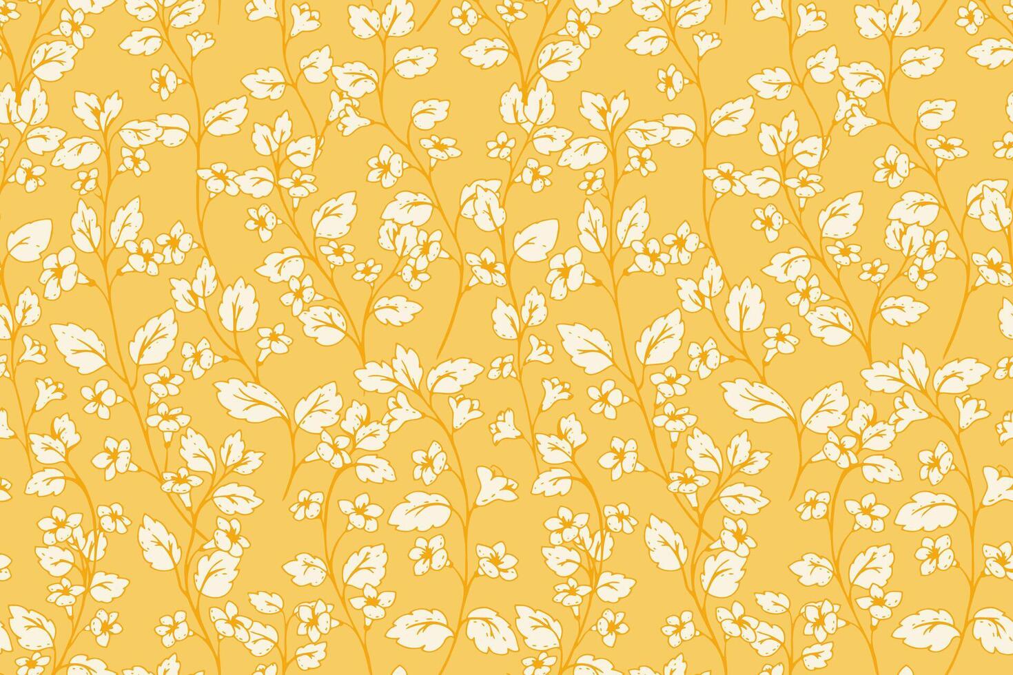Seamless pattern with delicate wild floral stems elements on a yellow background. The design is elegant and versatile, suitable for textiles, stationery, packaging, prints vector