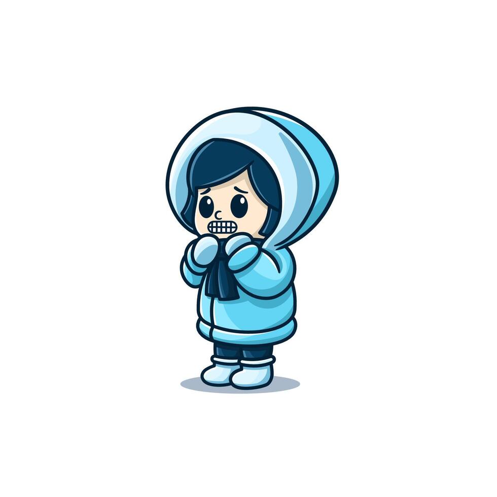 Cute Girl Wearing Thick Jacket Cartoon vector