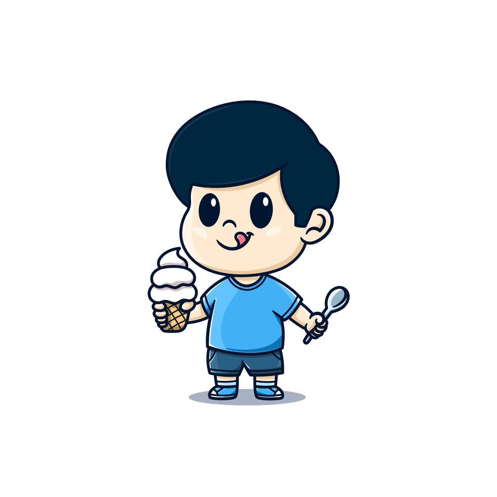 cute boy holding ice cream cartoon vector