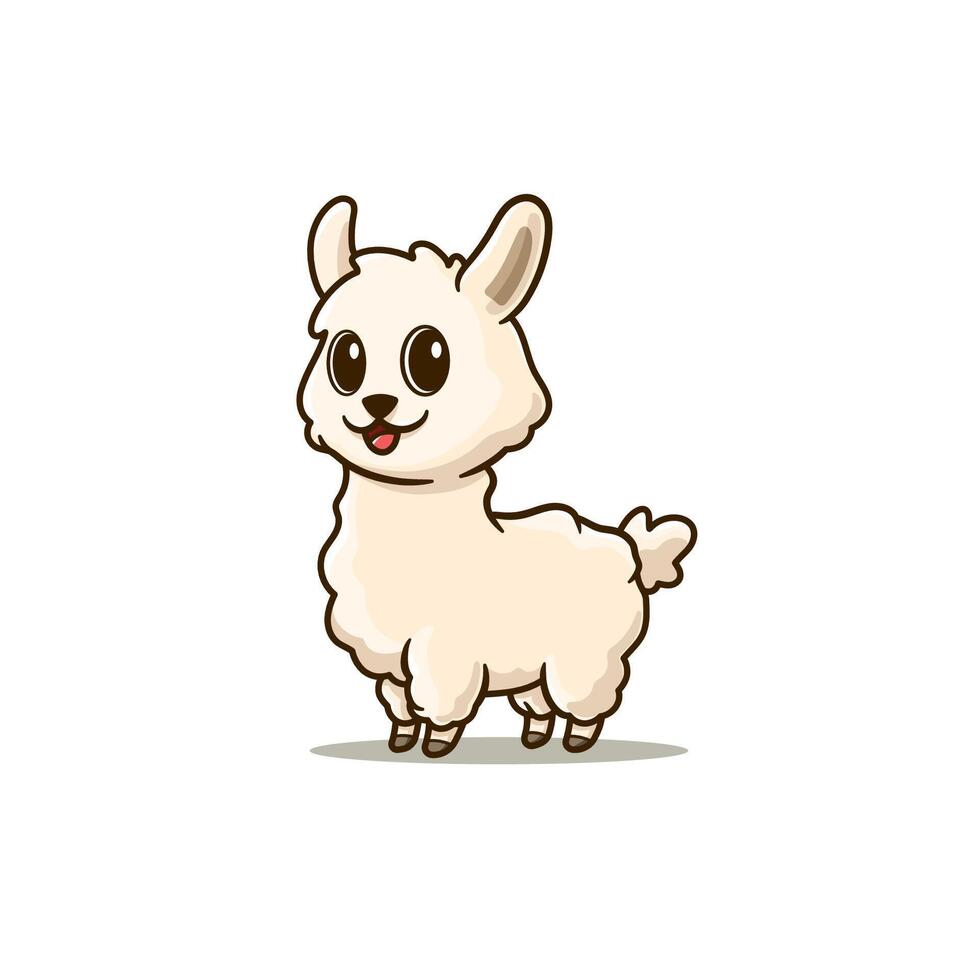 cute llama standing and smiling cartoon vector