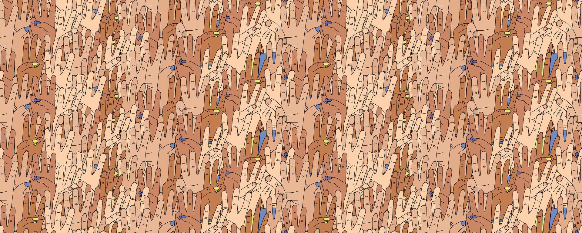 Seamless pattern. The national symbol of the trident, coat of arms of Ukraine, 3 fingers, a group of hands vector