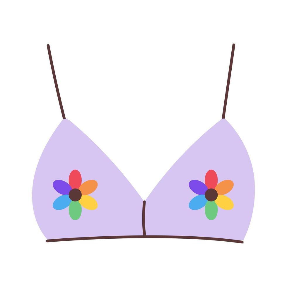 Pride bra with floral petals in rainbow colors. LGBTQ clothing. illustration. vector