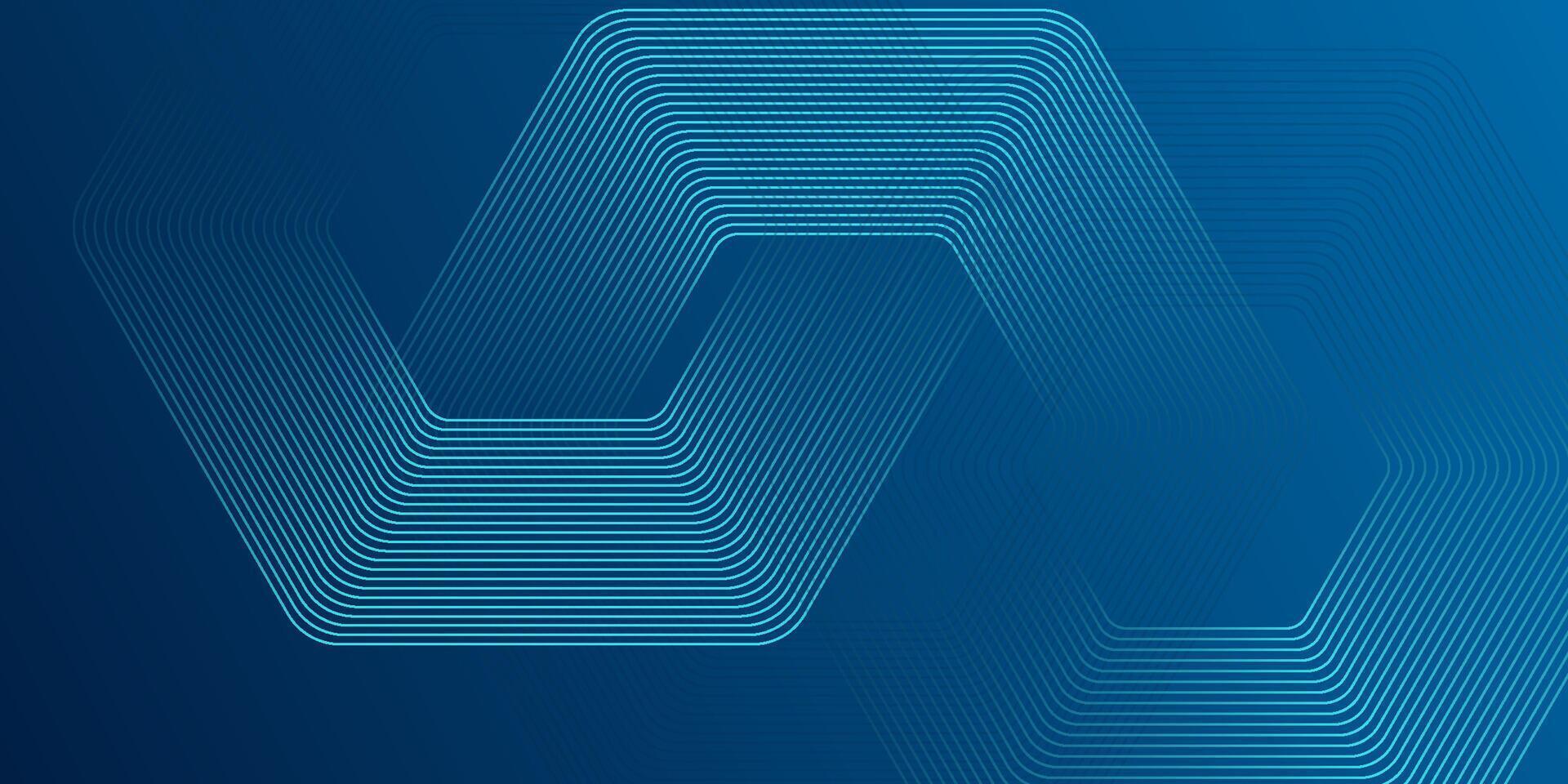 Abstract dark blue background with glowing geometric lines. Modern shiny blue hexagon lines pattern. Technology futuristic concept. Suit for poster, banner, brochure, cover, flyer. vector