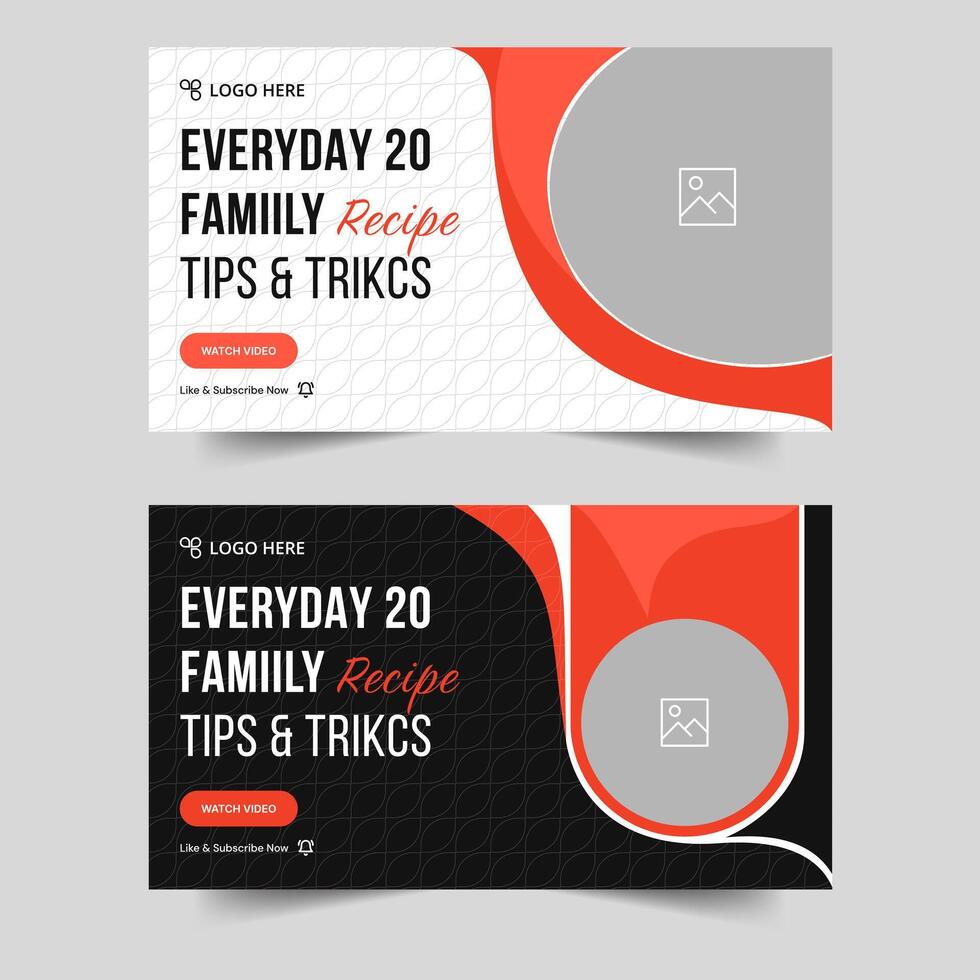 Tasty food recipe tips and tricks customizable youtube thumbnail set banner template design, eps 10 file format vector