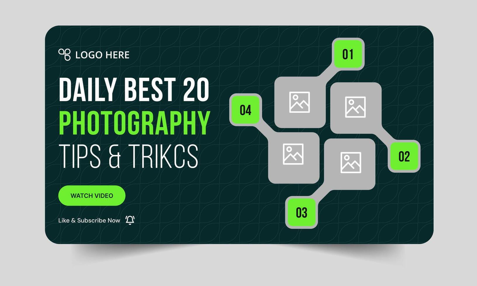 Top photography tips and tricks thumbnail banner design, daily photo shoot technique cover banner design, fully customizable eps 10 file format vector