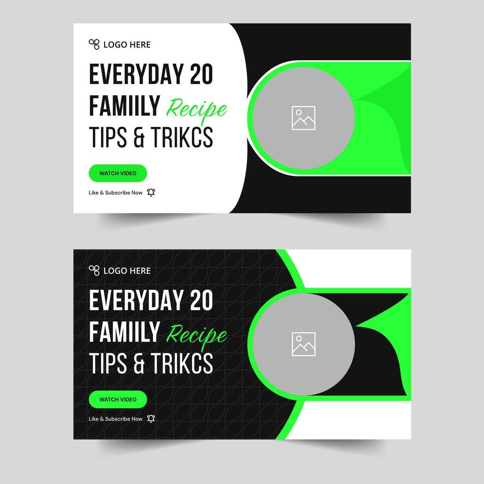 Daily Food recipe tips and tricks customizable youtube thumbnail set banner template design, eps 10 file format vector