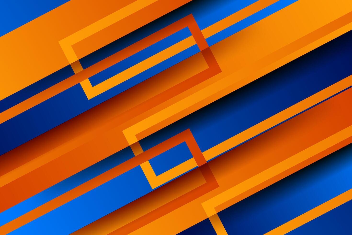 Abstract bright 3D background. Blue and orange overlapping shapes and lines pattern. Trendy concept on background with square lines. Eps10 vector