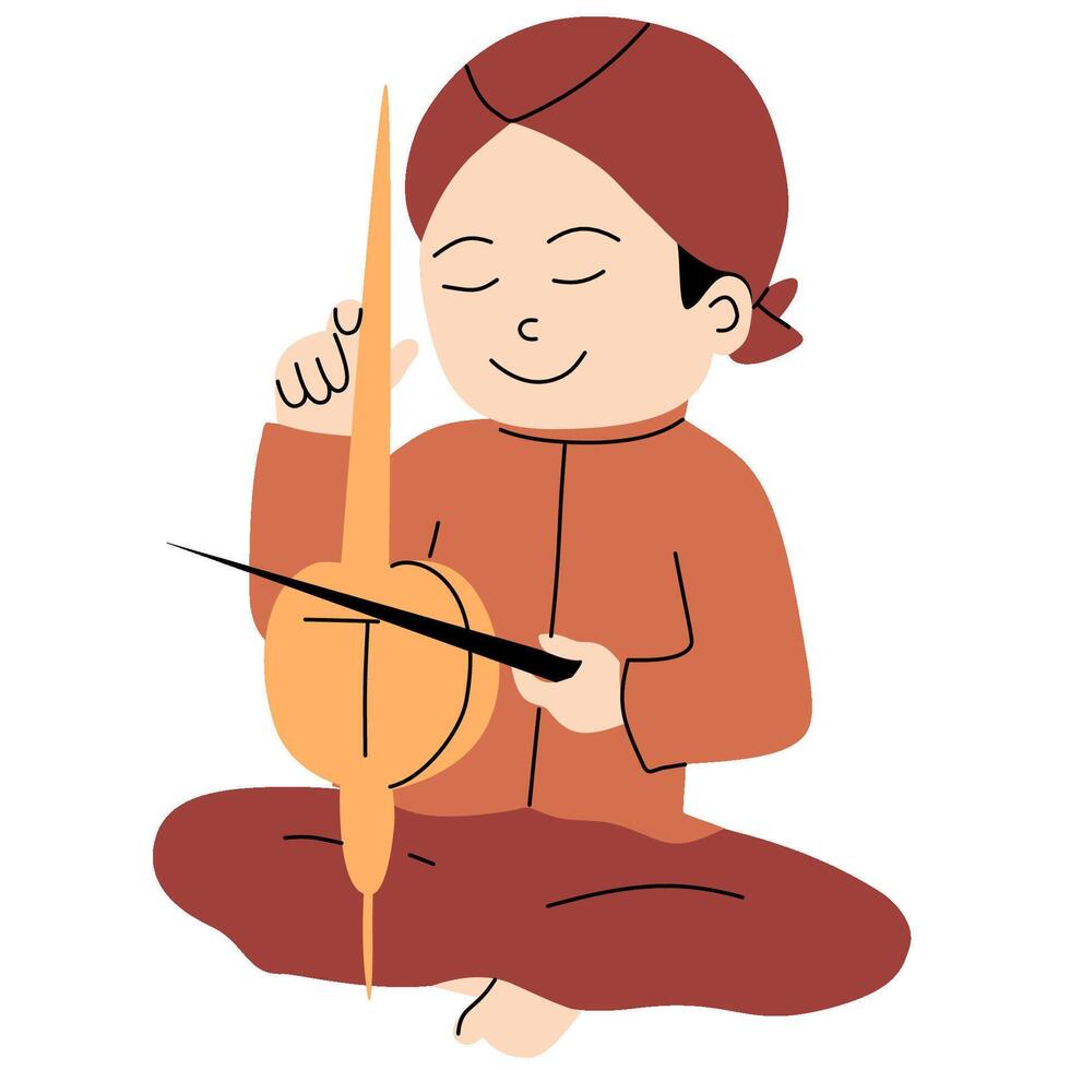 Boy playing rebab vector