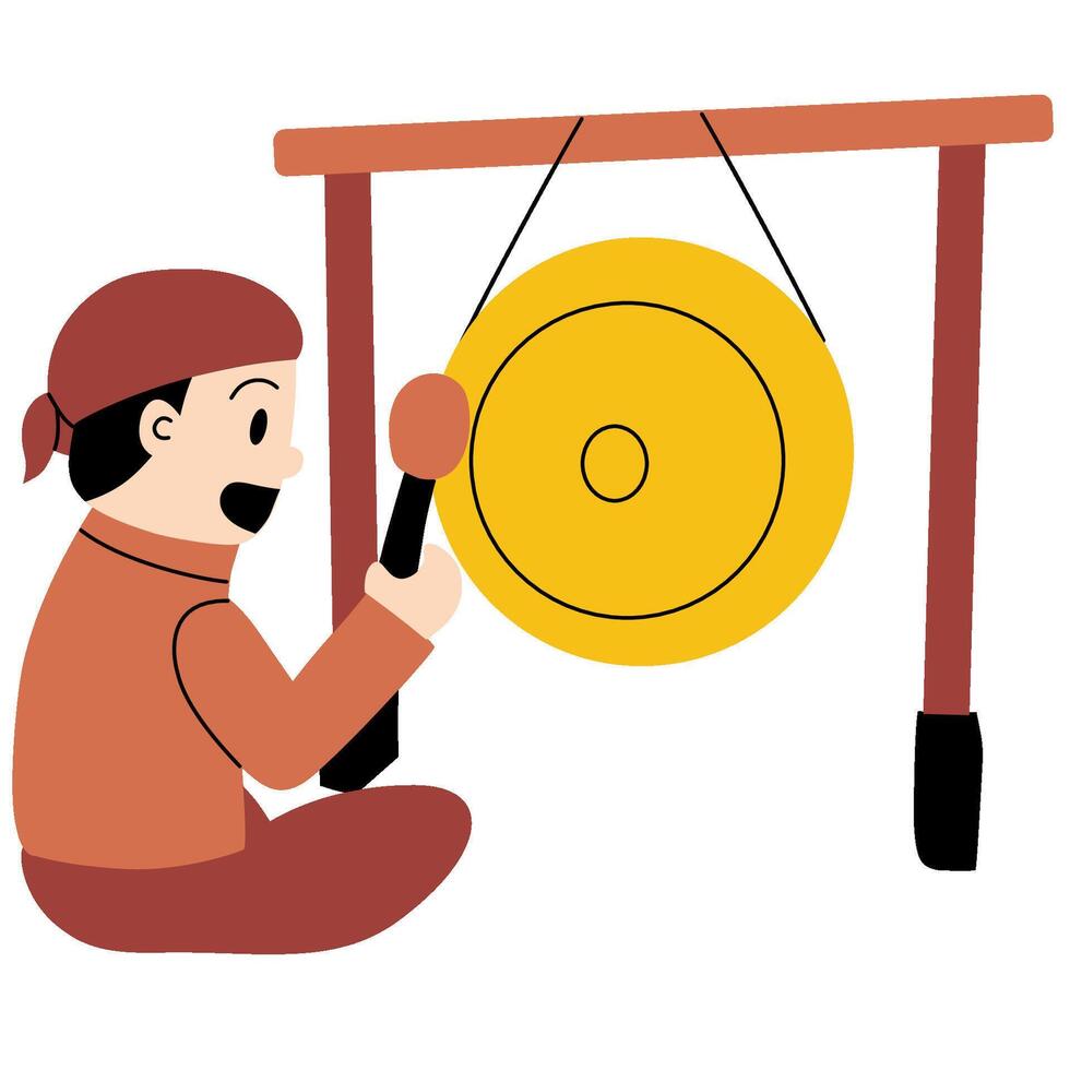 Boy playing gong vector