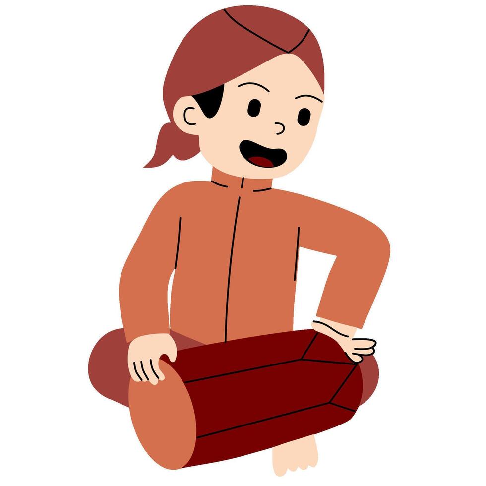 Boy playing kendang drum vector