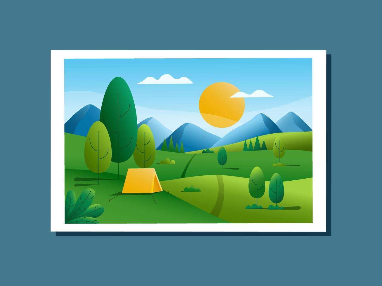 Landscaped nature background. Travel and camping concept. Informational detox. vector