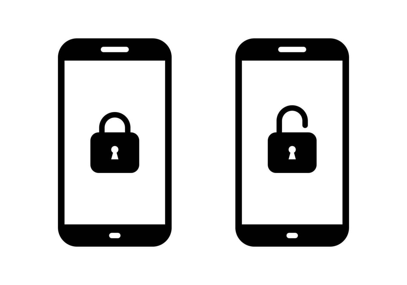 Lock and unlock padlock on phone screen icon. Security smartphone sign symbol vector