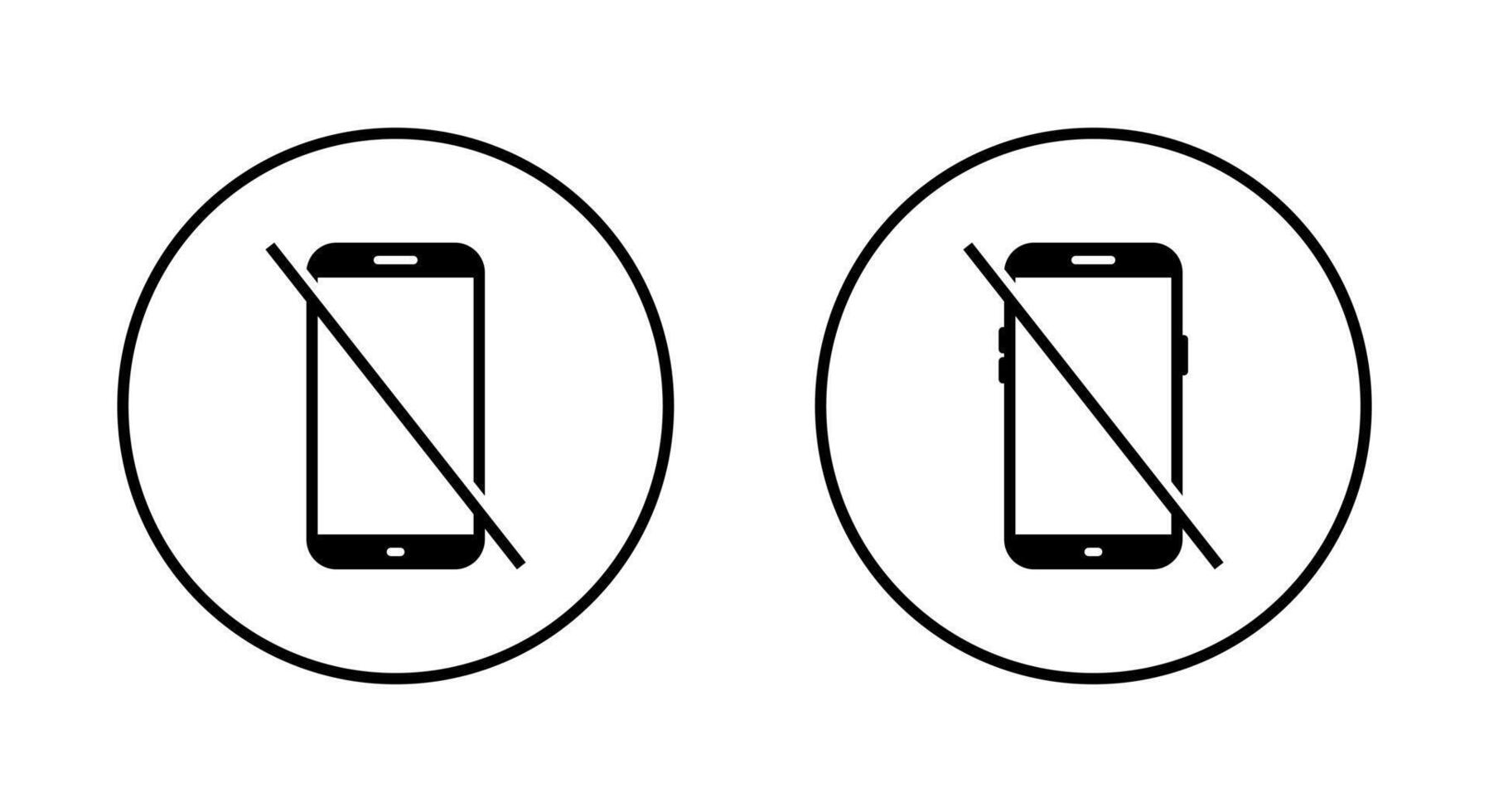 No mobile phone icon on circle line. Turn off cellphone sign symbol vector
