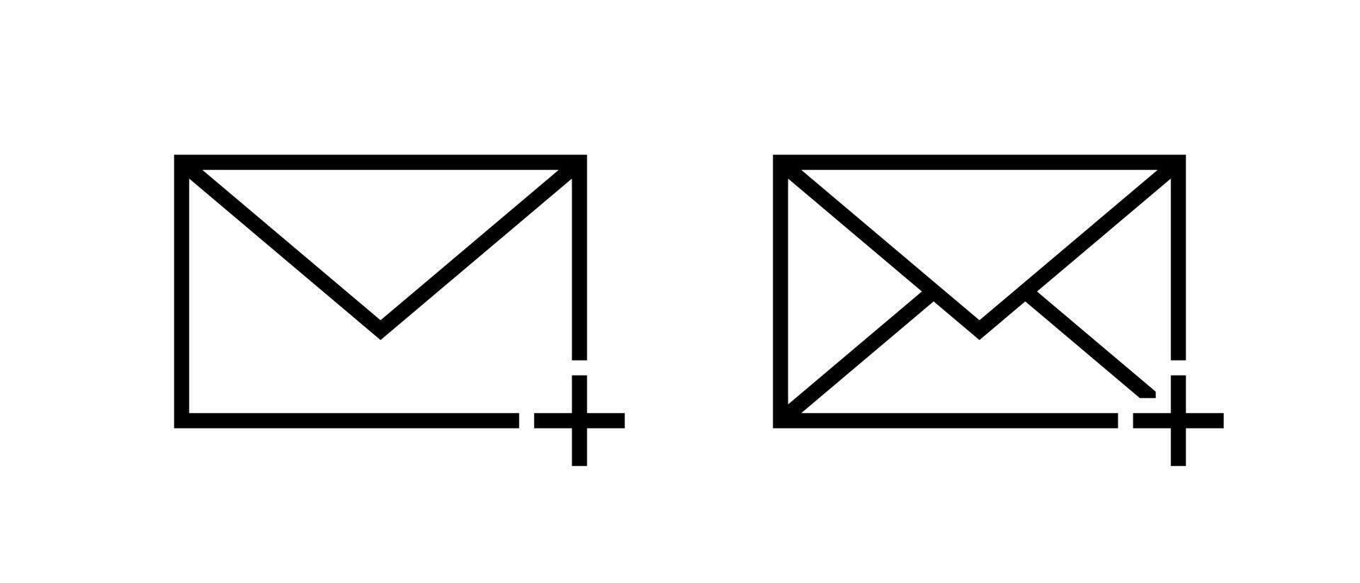 Add envelope message outline icon. Email, mail with plus sign symbol vector