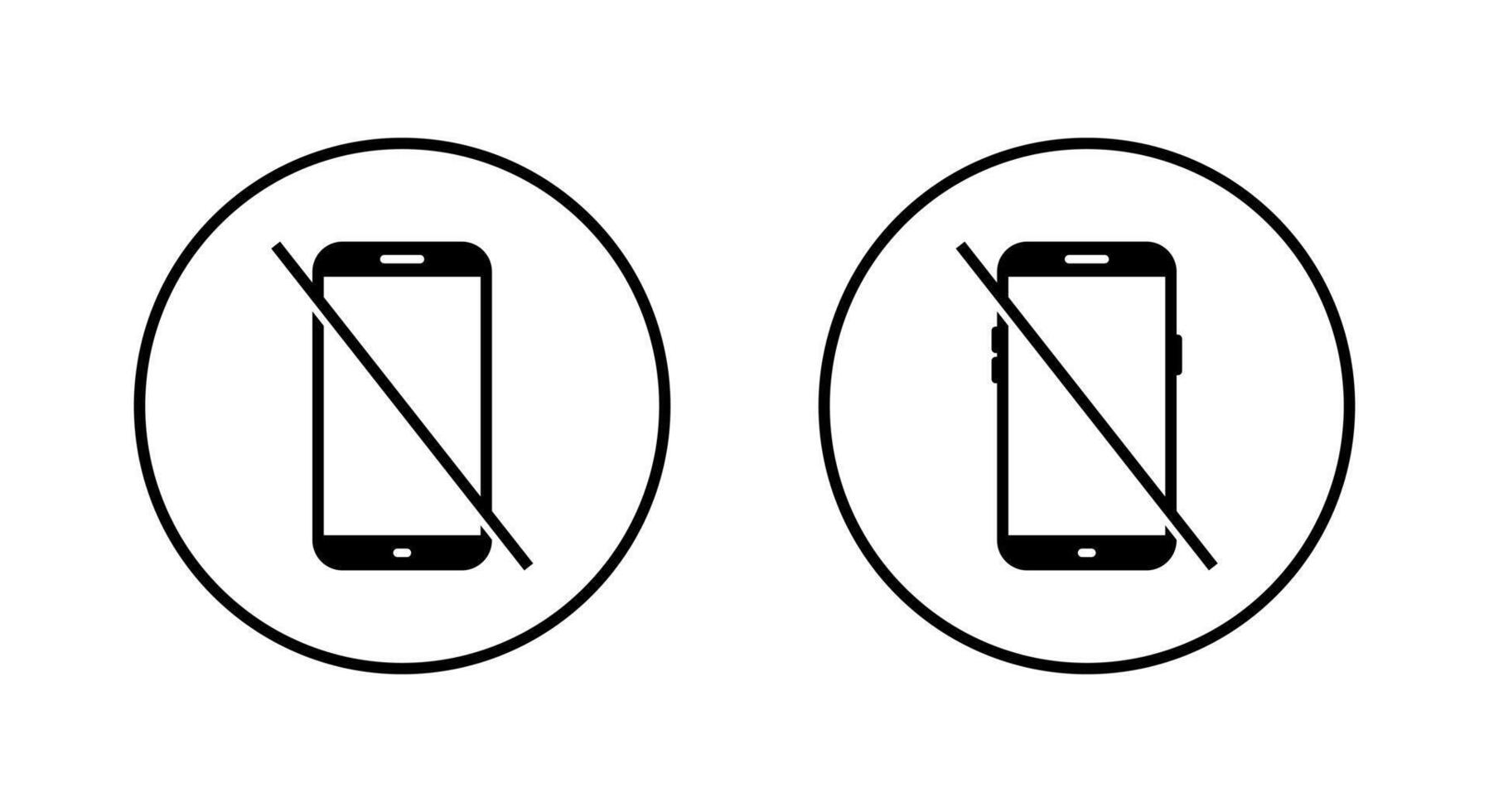 No mobile phone sign icon on circle line. Crossed out cellphone symbol vector