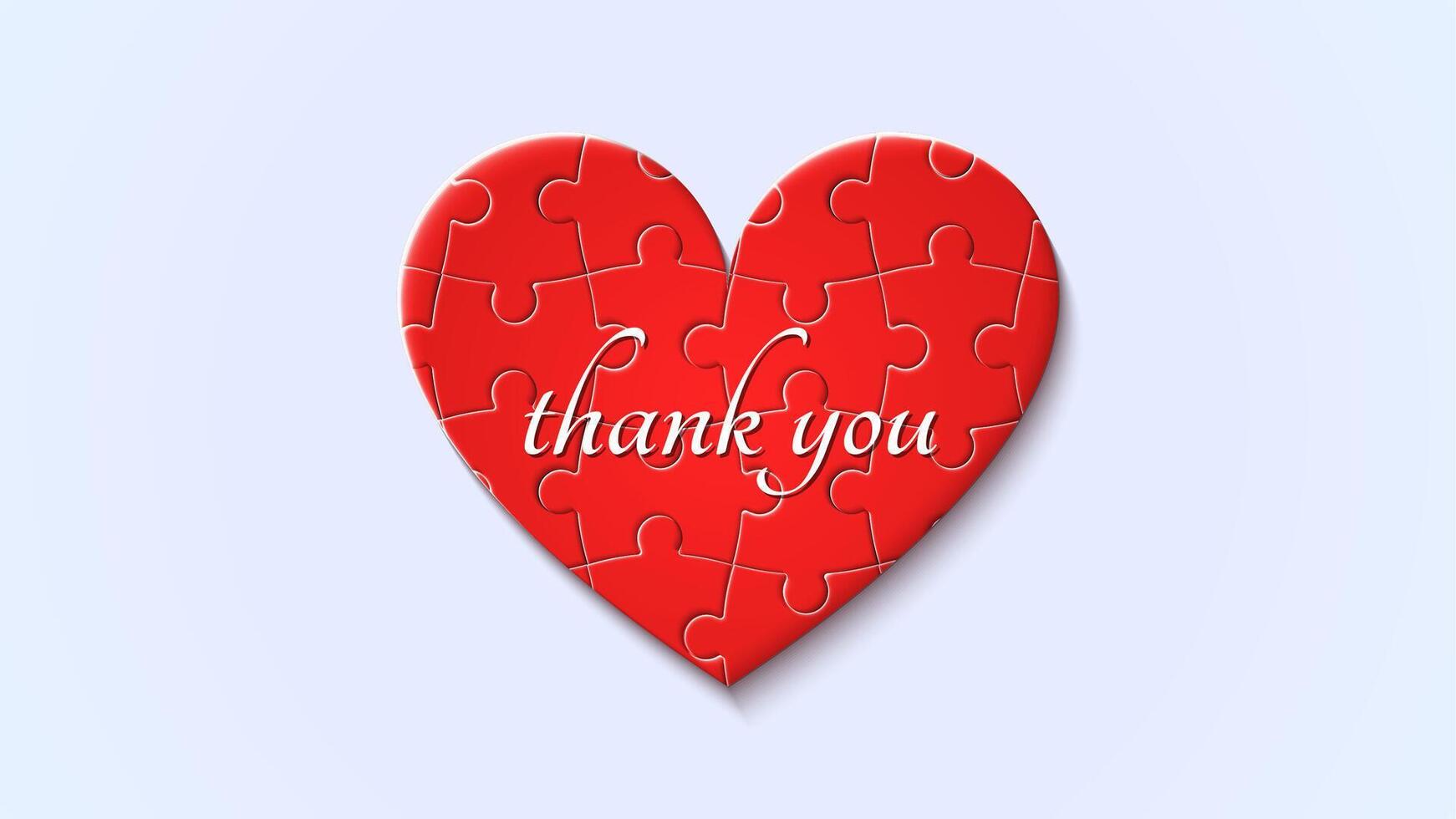Thank you card with Heart-shaped red jigsaw puzzle piece. Writing expresses gratitude, recognition, and appreciation and is perfect for business presentations vector