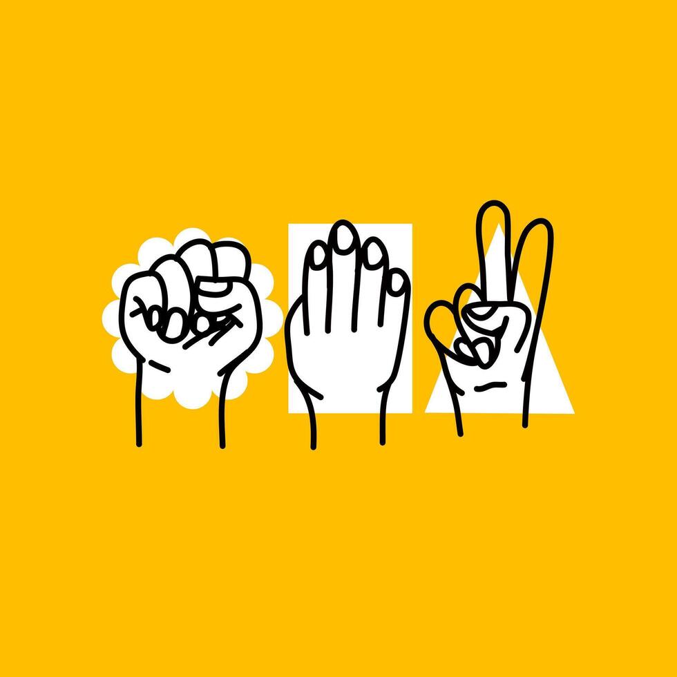 Rock Paper Scissors Hand Signs in Minimalist Line Art Style vector