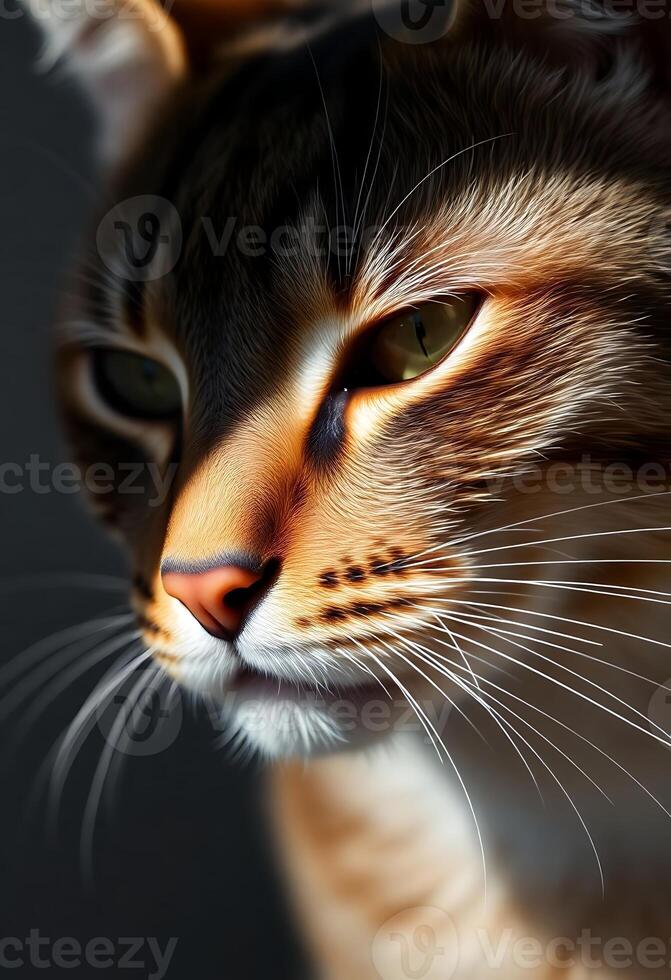 close up of a cat's face with a black background photo