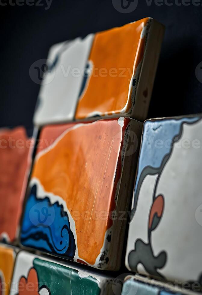 close up of some colorful tiles on a wall photo