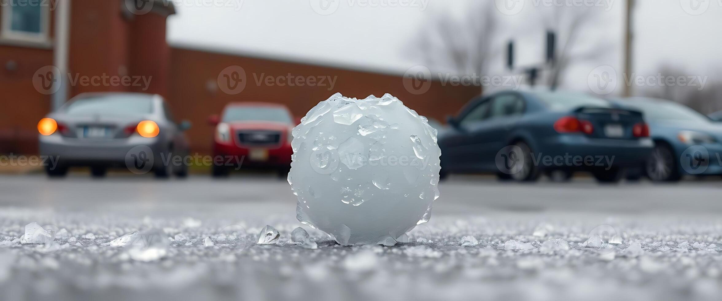 large ice ball sitting on the side of a road photo