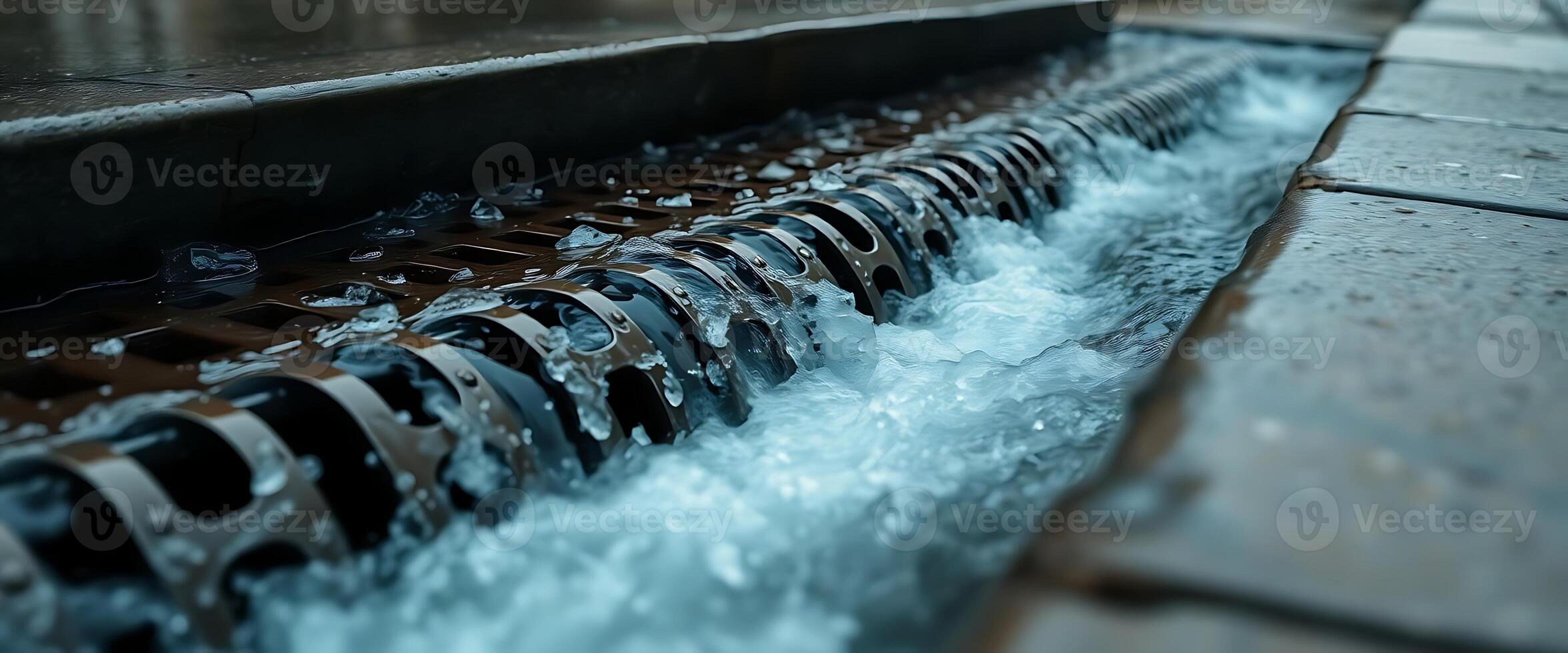 close up of a water channel with water coming out of it photo