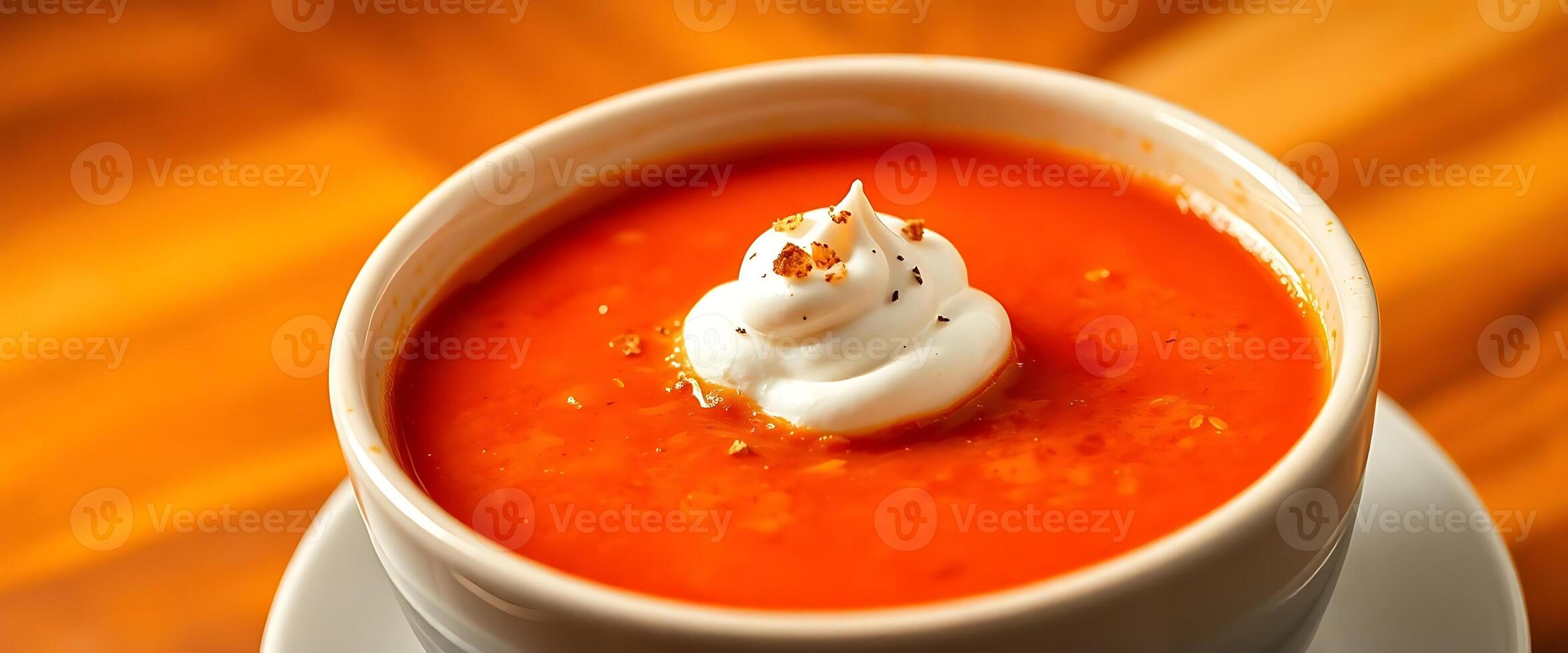 bowl of tomato soup with cream on top photo