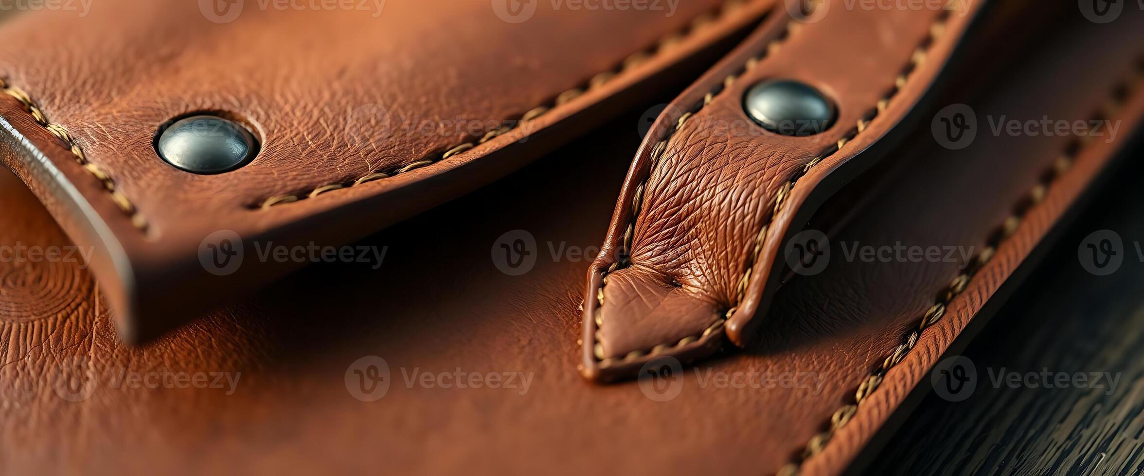 close up of a brown leather bag on a table photo