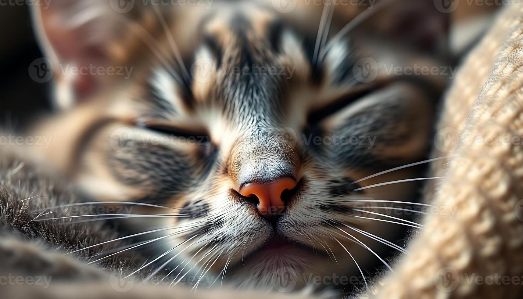 close up of a cat sleeping on a couch photo