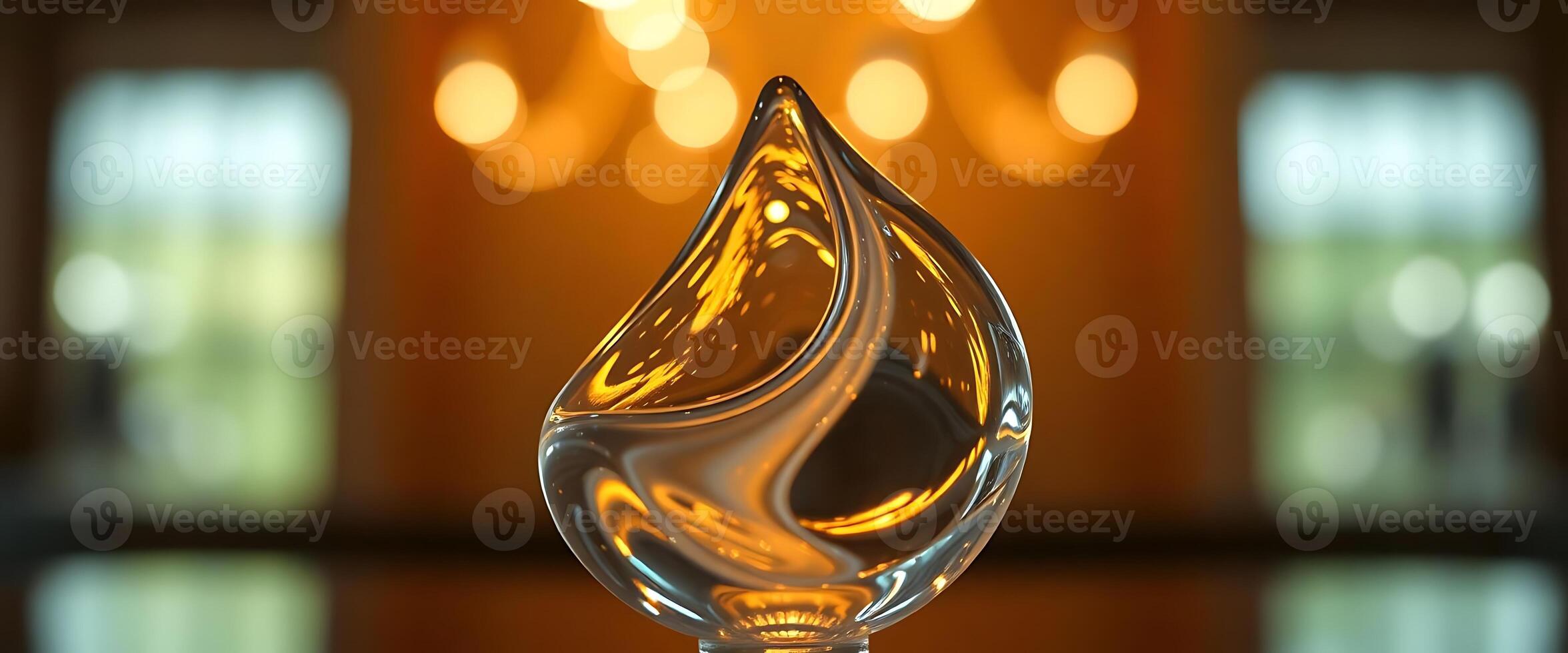 glass sculpture of a water drop on a table photo