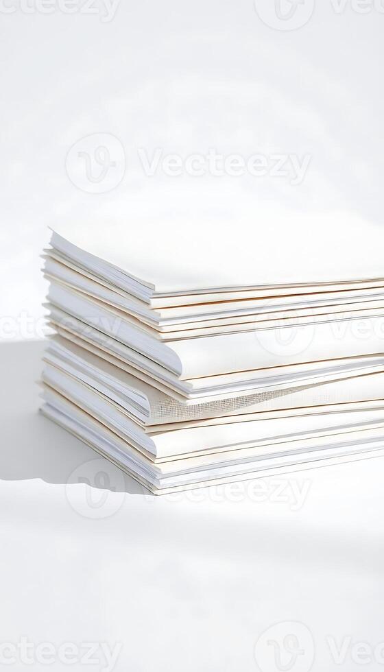 stack of folded papers on a white background photo