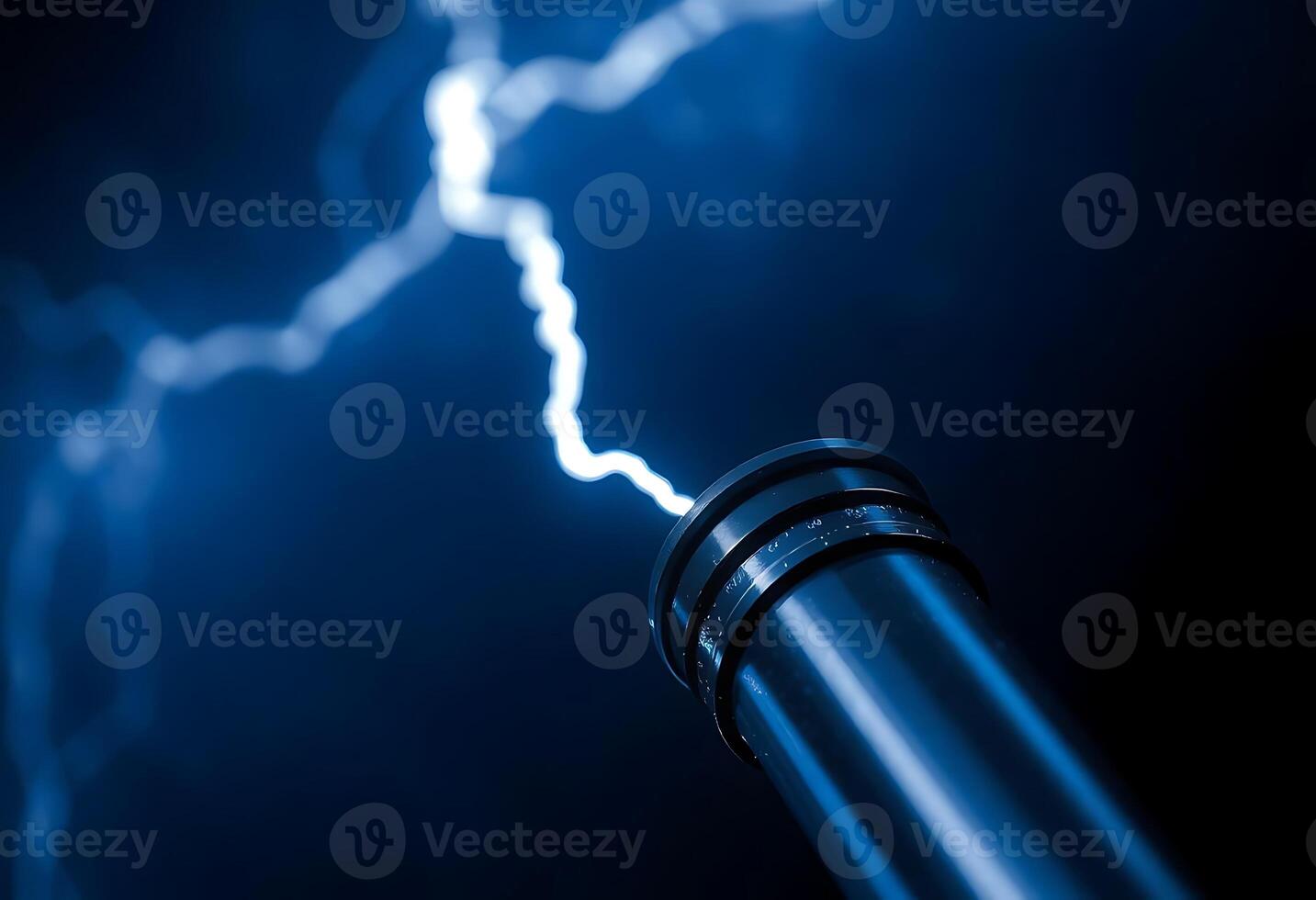 close up of a metal object with a lightning effect in the background photo