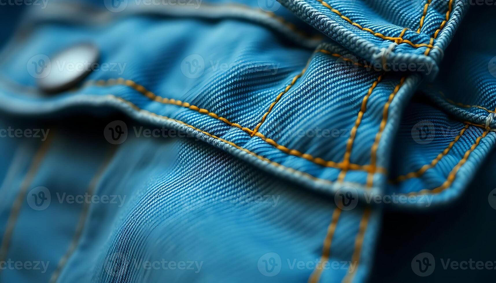 close up of a blue jacket with yellow stitching photo