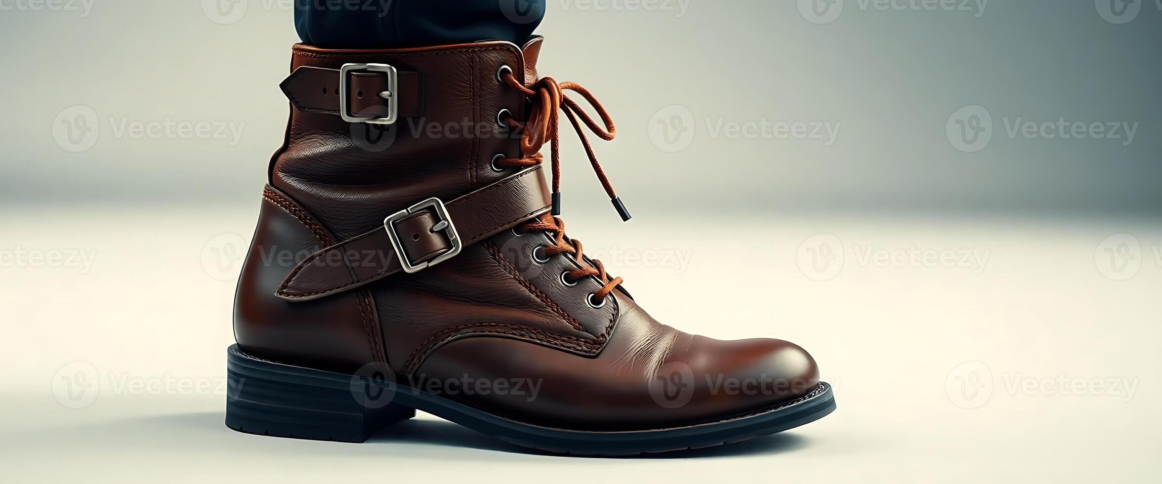 pair of brown boots with black soles photo