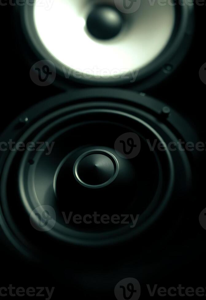close up of two speakers on a black background photo