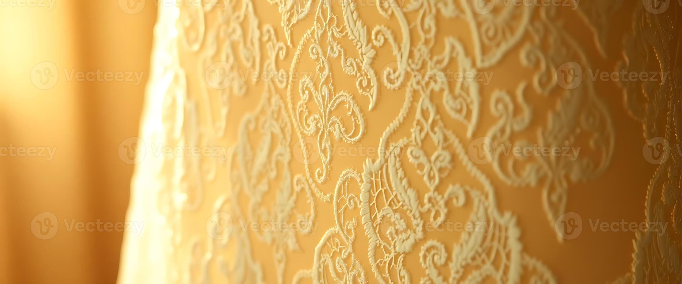 close up of a curtain with a light shining on it photo