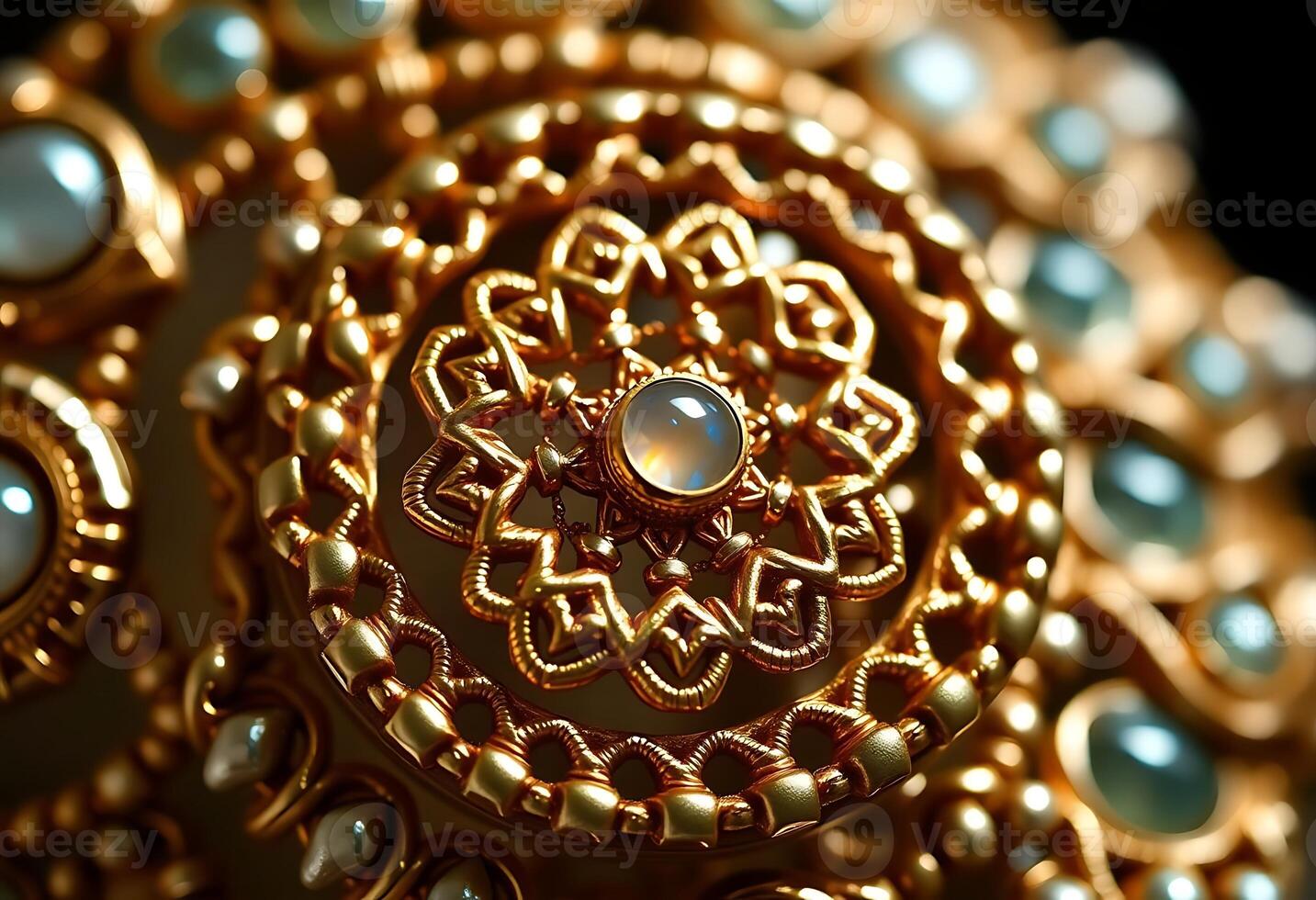 close up of a gold and pearl necklace photo
