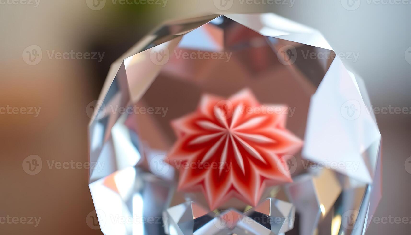 clear crystal object with a red flower on it photo